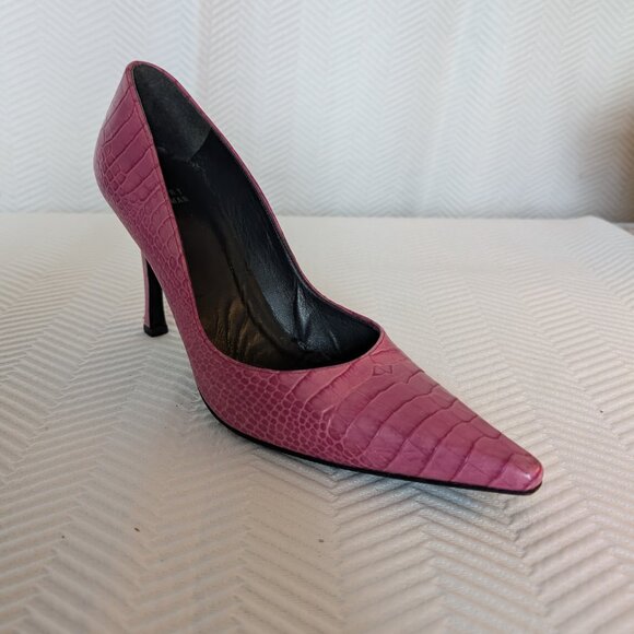 Stuart Weitzman pink croc embossed leather heels Pointy Toe Size 10 - Picture 7 of 12